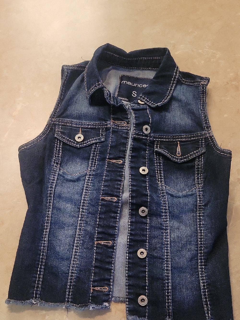 Maurices Distressed Dark Blue Denim Vest